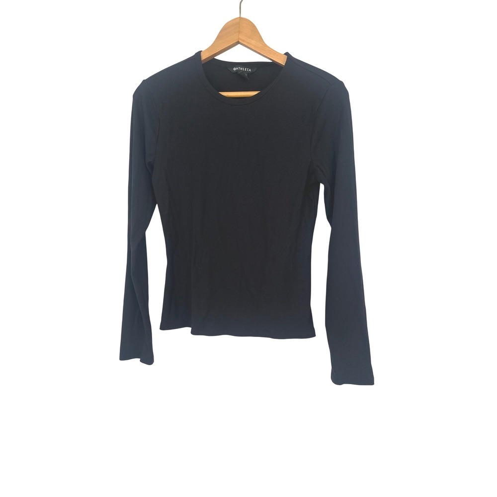 Athleta Long Sleeve Top Women M Black Ribbed Crewneck Stretch Casual Basic Layer